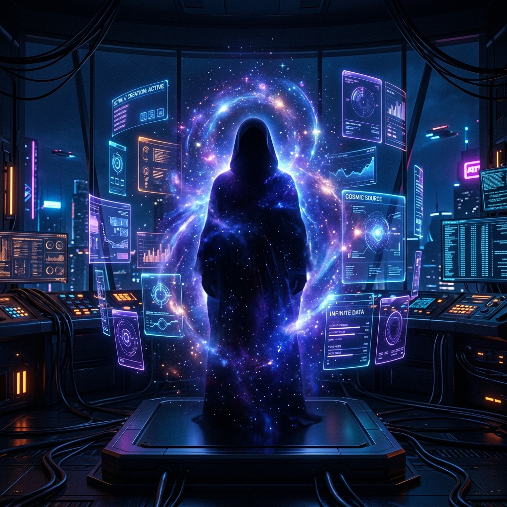 An anonymous cosmic shadow entity surrounded by infinite possibilities